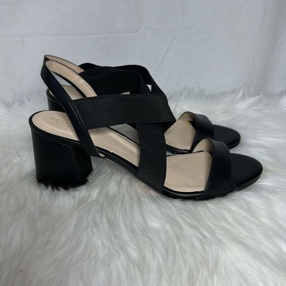 Cole Haan Grand Series Black Leather/Elastic Strap Sandals Sz 10 - Picture 5 of 7